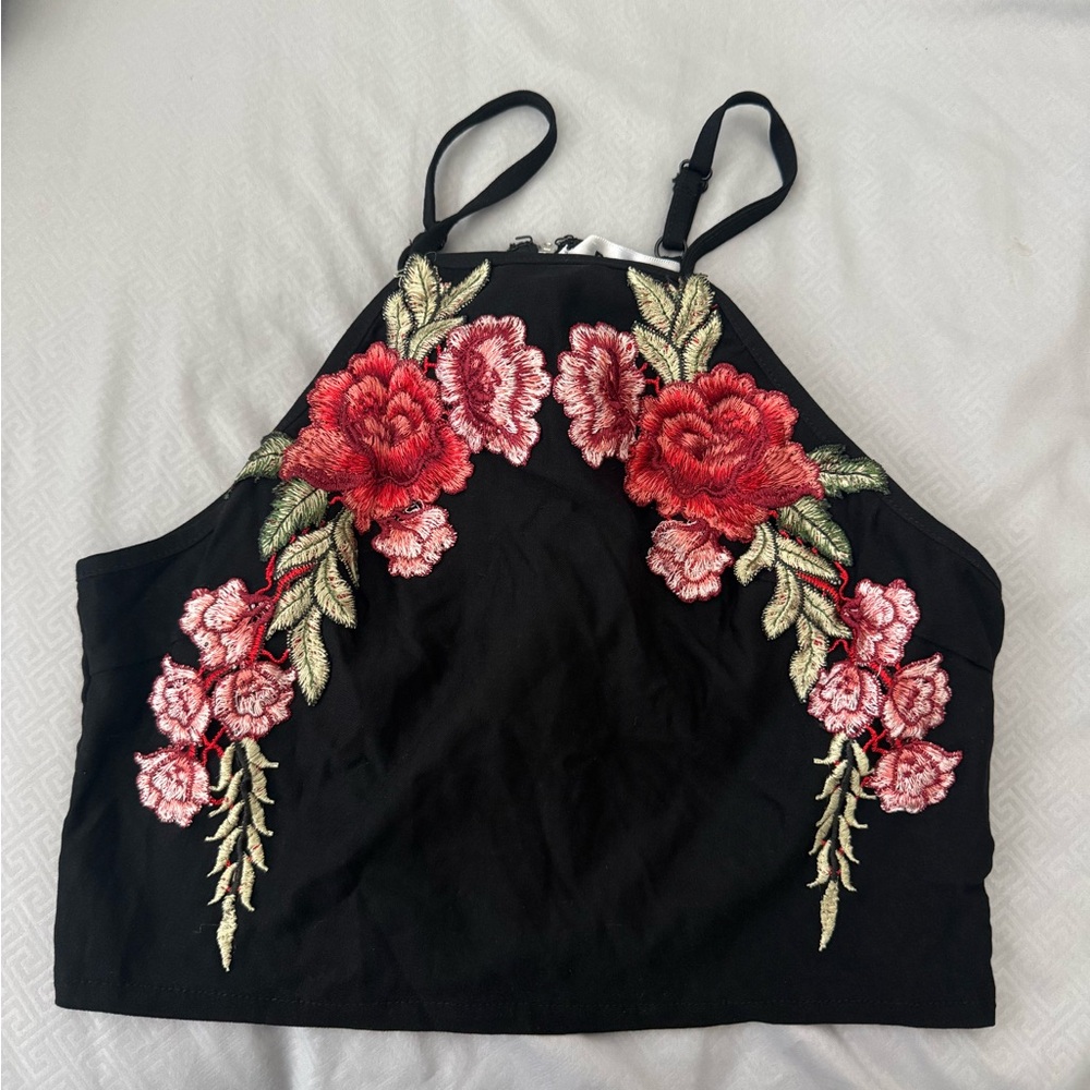 Black Embellished Sleeveless Crop Tank Top